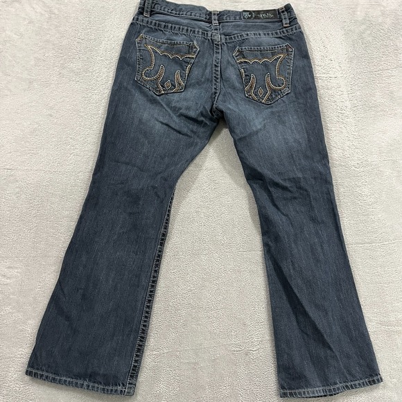 Mek Denim USA Jeans Men 35x31* Branner Bootcut Straight Embroidered Button‎ Fly